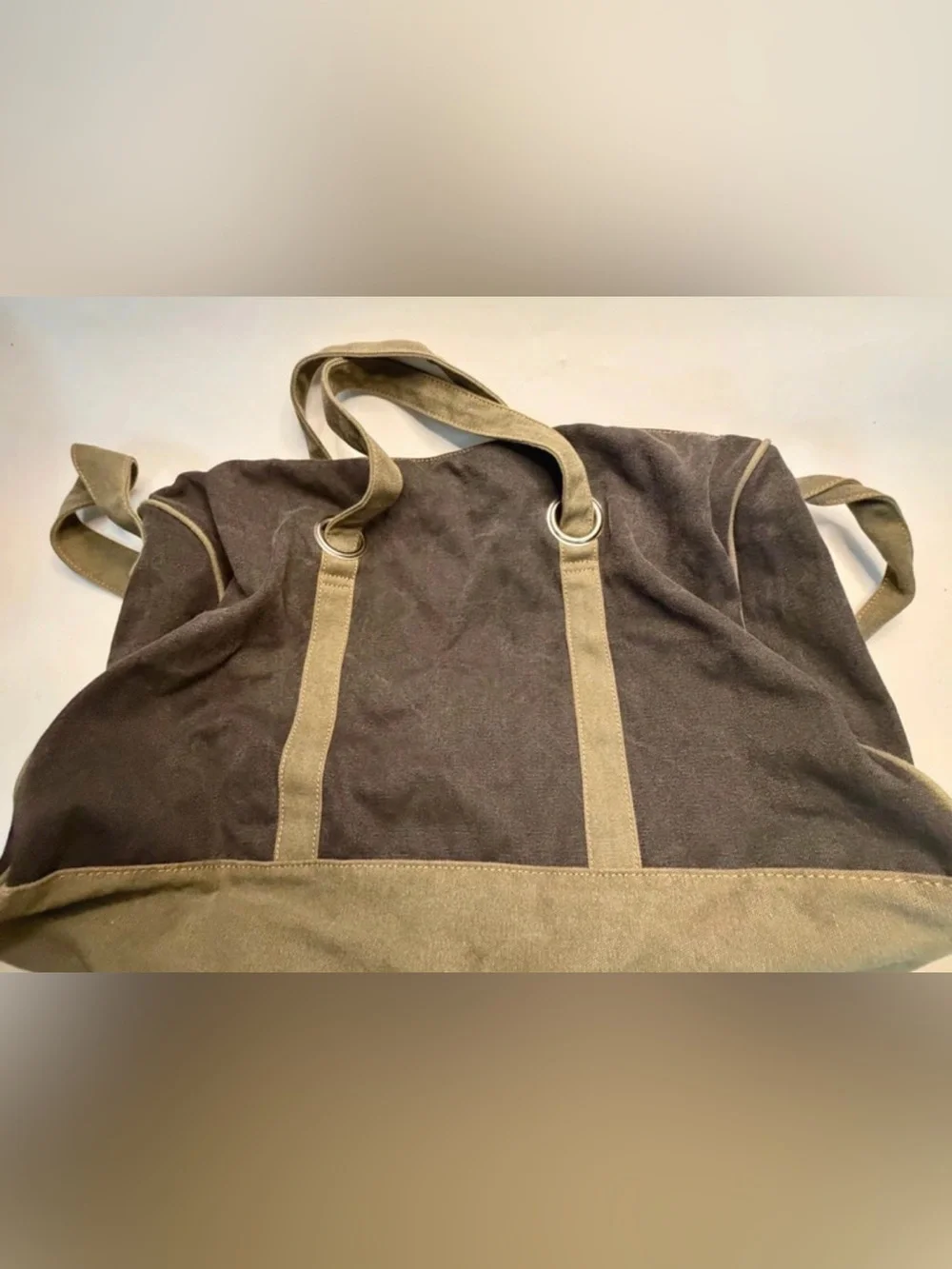 Vtg True Religion Mens TR Canvas Duffle Bag Tan OD Green 20x18x10 like new